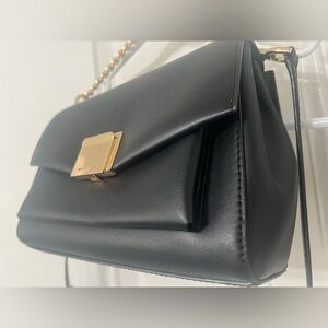 Michael Kors Black Leather Crossbody with Gold Chain